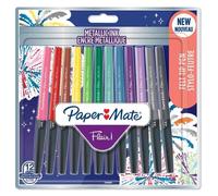 Paper Mate Flair stylos-feutres métallique | Pointe moyenne (0,7 mm) | L’encre pailletée brille sur du papier blanc | Assortiment de couleurs | Lot de 12