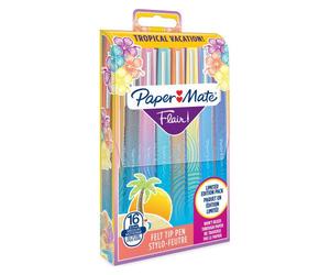 Stylo feutre Papermate Flair Tropical écriture moyenne - Pochette de 16 couleurs assorties