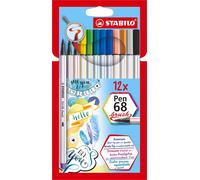 Stylo feutre premium avec pointe pinceau pour une épaisseur de trait variable - STABILO Pen 68 brush - pack de 12 - avec 12 couleurs différentes