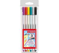 Stylo feutre premium avec pointe pinceau pour une épaisseur de trait variable - STABILO Pen 68 brush - pack de 6 - avec 6 couleurs différentes