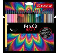 Stylo feutre premium - STABILO Pen 68 - ARTY - pack de 24 avec pochette à suspendre - avec 24 couleurs différentes
