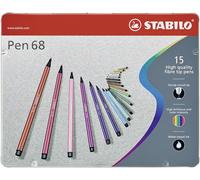 Stylo feutre premium - STABILO Pen 68 - étui métallique de 15 - avec 15 couleurs différentes