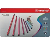 Stylo feutre premium - STABILO Pen 68 - étui métallique de 50 pièces - avec 46 couleurs différentes