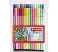 Stylo feutre premium - STABILO Pen 68 - paquet de 30 - avec différentes couleurs dont 6 fluos