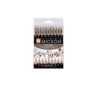 Sakura Stylos Pigma Micron 05 – Pointe calibrée 0,45 mm – Encre résistante à l'eau – Set 9 couleurs