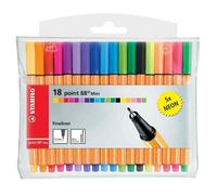 Stylo-Feutre - STABILO - POINT 88 MINI - 18 Couleurs - Pointe Fine 0,4 mm - 5 Fluo