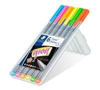 Staedtler Triplus Fineliner "My Neon Colours", Feutres fins de Largeur 0.3 mm, Ecriture Douce, Lavable, Corps de Forme Triangulaire Ergonomique, Pointe Fine En Métal, Boîte De 6 Feutres,334 SB6CS3