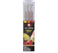 SAKURA Gelly Roll Lot de 3 stylos à encre gel pailletée Motif étoile dorée et étoile rouge Pour l'écriture, le dessin et la décoration