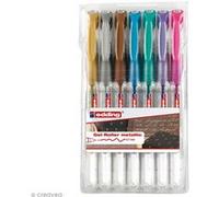edding Roller à encre gel 2185 – étui 7 couleurs (blanc, or, argent, bleu, vert, rose, violet) ,7 mm
