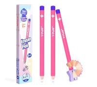 Stylo Gomme Rétractable - Lot de 3 Gommes Format Stylo avec Taille-Crayon Intégré, Bâtonnet Affûtable de Précision - Rose