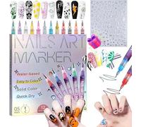 Stylo graffiti 12 couleurs pour nail art, stylo vernis à ongles 3D pour enfants, stylos vernis à ongles à pointe fine (0,5 mm), stylo à pois pour décoration manucure DIY, pinceau pour nail art (1 Set)