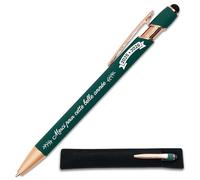 Stylo gravé Merci pour cette année 2025-2026, Vert profond avec étui tissu | Stylo en métal tactile 2 en 1 - Idée cadeau fin d'année scolaire Maîtresse, ATSEM, collègue