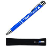Stylo gravé Papa d'amour Bleu avec étui en velours - Idée cadeau fête des pères original - Stylo en métal personnalisé, gravure française