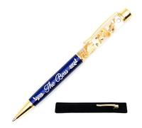 Stylo gravé The Boss, Bleu - Stylo à la Feuille d'or avec étui tissu, cadeau original et chic à offrir pour meilleur collègue, ami