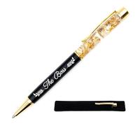 Stylo gravé The Boss, Noir - Stylo à la Feuille d'or avec étui tissu, cadeau original et chic à offrir pour meilleur collègue, ami