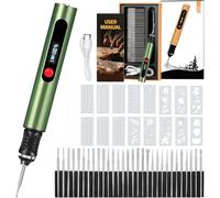 Stylo Graveur Électrique de Précision,3 Vitesses, USB-C, 30 Mèches Diamantées Incluseset 16 gabarits,pour DIY sur métal, bois, verre, plastique et pierre,Débutants & Cadeau Créatif