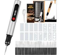 Stylo Graveur Électrique de Précision,3 Vitesses, USB-C, 30 Mèches Diamantées Incluseset 16 gabarits,pour DIY sur métal, bois, verre, plastique et pierre,Débutants & Cadeau Créatif