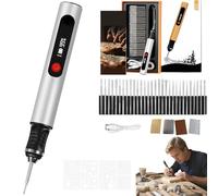 Stylo Graveur, Le Stylo Graveur Électrique de Précision Avec 3 Vitesses, 30 Têtes et 5 Pièces de Plaques de Gravure, Kit Gravure pour Créations DIY sur Métal, Bois et Verre (E)