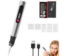 Stylo Gravure, Sans Fil et Portable, Kit Complet de Gravure Électrique - Le Graveur, Kit de Gravure, Grave Plus de 50 Surfaces, Idéal pour les Débutants, Comprend 30 Embouts et 5 Pochoirs (SILVER)