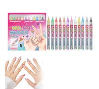 Stylo imperméable pour nail art, ensemble de 12 stylos pour nail art, 2026 nouveaux marqueurs 3D pour ongles en gel, stylos Nail Art Marker Doodle pour le dessin DIY de nail art (A)