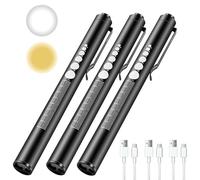 Stylo Lampe Medicale 3 Pièces, Lampe Stylo Infirmiere USB Rechargeable avec Jauge Pupille pour Infirmières Médecins EMT Urgence, Deux Modes d'éclairage