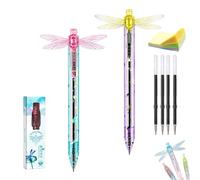 Stylo Libellule«Ailes Scintillantes» (Gleaming Wings), Pointe 0,5 Mm,Avec Recharges Incluses,Ailes Mobiles (mécanisme À Clic),Corps Translucide,Idéal Pour Le Journal Créatif,L'école Et Le Bureau (2C)