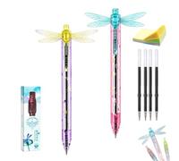 Stylo Libellule«Ailes Scintillantes» (Gleaming Wings), Pointe 0,5 Mm,Avec Recharges Incluses,Ailes Mobiles (mécanisme À Clic),Corps Translucide,Idéal Pour Le Journal Créatif,L'école Et Le Bureau (2F)