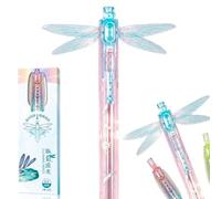 Stylo libellule avec ailes mobiles, stylo gel brillant avec 2 recharges | Ailes battantes interactives, corps pailleté translucide, encre noire à séchage rapide de 0,5 mm, plus 2 recharges