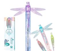 Stylo libellule avec ailes mobiles, stylo gel brillant avec 2 recharges | Ailes battantes interactives, corps pailleté translucide, encre noire à séchage rapide de 0,5 mm, plus 2 recharges
