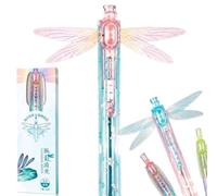 Stylo libellule avec ailes mobiles, stylo gel brillant avec 2 recharges | Ailes battantes interactives, corps pailleté translucide, encre noire à séchage rapide de 0,5 mm, plus 2 recharges
