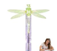 Stylo libellule Gleaming Wings avec ailes mobiles (vert) | Joli stylo fantaisie avec corps translucide, cadeau amusant pour journal, école, bureau, accessoires de bureau
