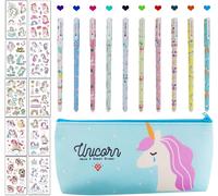 Stylo Licorne Ensemble De Papeterie,Licorne Trousse Pencil Case,Stylos Bille ?Tui ¿¿ Crayons Licorne,Ensemble De Papeterie Licorne,Set De Papeterie Trousse Mit Licorne Stylo,Autocollants