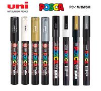 Stylo marqueur japonais UNI POSCA PC-1M/3M/5M, 1 pièce, affiche POP Graffiti, marqueur acrylique Permanent blanc noir or argent, fournitures d'art PC-1M White