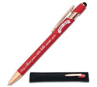 Stylo Merci pour cette année 2024-2025 - Idée cadeau fin d'année scolaire Maitresse, Atsem, collègue - Stylo tactile personnalisé gravé en métal + étui tissus (Rouge)