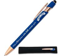 Stylo Merci Pour Cette Année 2024 - 2025 - Idée Cadeau Fin D'année Scolaire Maitresse, Atsem, Collègue - Stylo Tactile Personnalisé Gravé En Métal + Étui Tissus (Bleu Foncé)