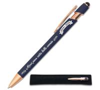 Stylo Merci pour cette année 2024-2025 - Idée cadeau fin d'année scolaire Maitresse, Atsem, collègue - Stylo tactile personnalisé gravé en métal + étui tissus (Bleu profond)