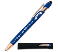 Stylo Merci pour cette année 2024-2025 - Idée cadeau fin d'année scolaire Maitresse, Atsem, collègue - Stylo tactile personnalisé gravé en métal + étui tissus (Bleu foncé)