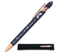Stylo Merci pour cette belle année 2025 - Idée cadeau fin d'année, collègue, remerciements Secret Santa - Stylo personnalisé 2 en 1 en métal gravé avec étui tissus (Bleu profond)