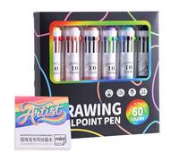 Stylo multicolore | 0,8 mm Stylo rétractable avec 60 couleurs et cahier, papeterie pour étudiants, pour école de bureau, enseignants, planificateurs de fête et salle de classe