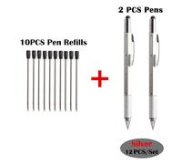 Stylo Multifonction 10 + 2 Pièces/Ensemble,Tournevis,Stylo À Bille,Écran Tactile,Outil Cadeau,Fournitures Scolaires Et De Bureau,Papeterie 6 En 1 - Type 12 Pcs Silver Set-Bleu