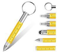 Stylo Multifonction 6 en 1 - Aluminium Jaune - Porte-clés - Cadeau Fête des Pères - Compact et Pratique