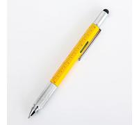 Stylo multifonction 6 en 1 avec stylo à bille, stylet pour écran tactile, règle, niveau à bulle, tournevis cruciforme, stylo technique tout-en-un avec recharges d'encre (jaune)