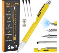 Stylo Multifonction 9 En 1 - Gadget Insolite Utile Pour Homme, Cadeau Personnalisé Pour Anniversaire Et Papa (Jaune)