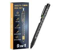 Stylo multifonction - Outil de poche 9 en 1 avec lumière LED, stylo de travail avec niveau, règle, décapsuleur | Gadget compact pour homme, petit ami, mari, Noël, anniversaire, bas de Noël, extérieur