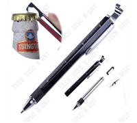 Stylo multifonction - TD® - Hexagone - Métal - Noir - 6 en 1 avec tournevis et niveau d'échelle
