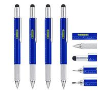 Stylo Multitool Pen 4 Pièces avec Recharges Supplémentaires, Stylo Métal Multifonction 6 en 1 avec Règle et Jauge de Niveau, Gadget Cool pour Homme, Cadeau pour Mari Papa Père (Bleu)