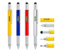 Stylo Multitool Pen 4 Pièces avec Recharges Supplémentaires, Stylo Métal Multifonction 6 en 1 avec Règle et Jauge de Niveau, Gadget Cool pour Homme, Cadeau pour Mari Papa Père (Couleurs Assorties)