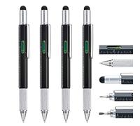 Stylo Multitool Pen 4 Pièces avec Recharges Supplémentaires, Stylo Métal Multifonction 6 en 1 avec Règle et Jauge de Niveau, Gadget Cool pour Homme, Cadeau pour Mari Papa Père (Noir)