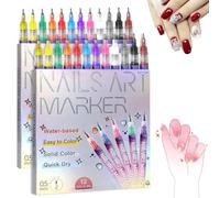 Stylo Nail Art Ongle, Stylo Nail Art, 3D 12 Colours Nail Arts Graffiti Pen,DIY Manicure Decoration Pen, Séchage Rapide Pinceau Nailart (2PCS)
