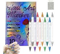 Stylo Nail Art Ongle, Stylo pour Ongles Nail Art, Kit Manucure Enfant, Nouveau Nail Art Marker Double Embout 10 Couleurs, avec 3 Autocollants pour Ongles, pour Adultes Enfants (3 ensembles)